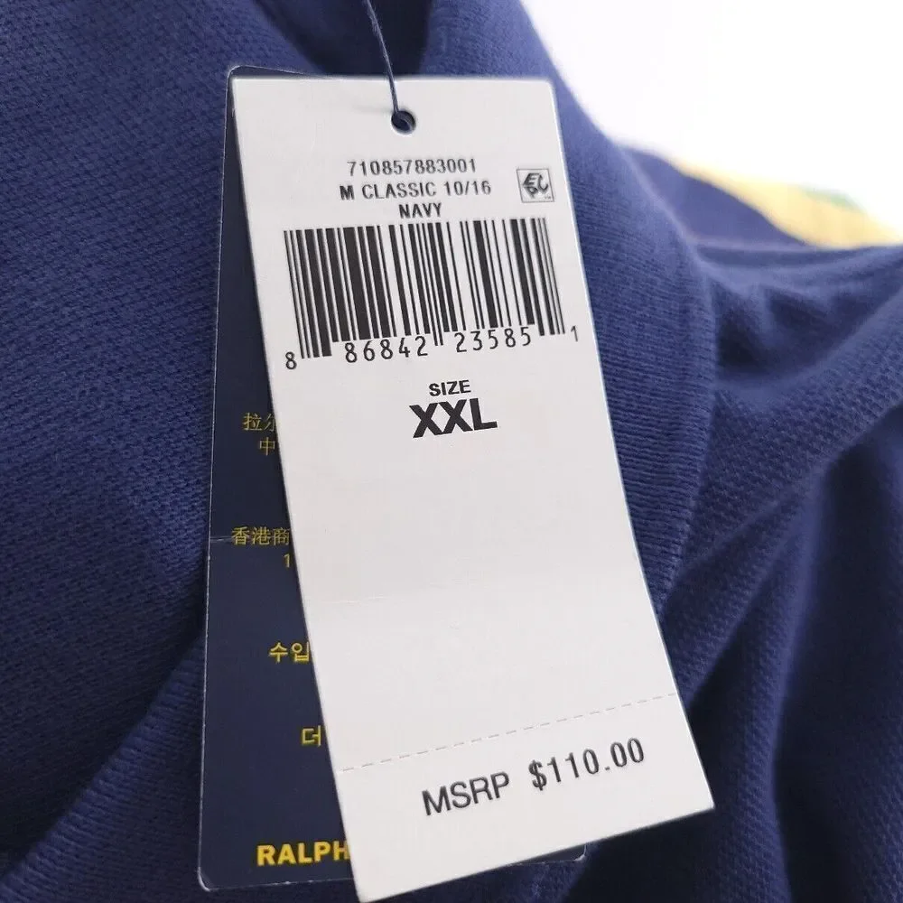 Polo Ralph Lauren Classic Navy Striped Short Sleeve Polo Cotton Shirt Mens XXL